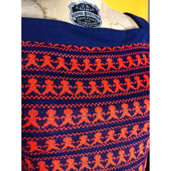 1960s-1970s LANZ People Print Crop Top NOVELTY KISTCH Blue & Red Blouse. XS - Picture 8 of 10